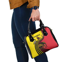 Uganda Shoulder Handbag with African Wildlife Elephant Lion and Crane in Tribal Pattern Design