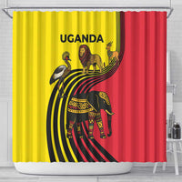 Uganda Shower Curtain with African Wildlife Elephant Lion and Crane in Tribal Pattern Design