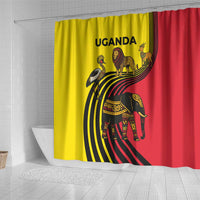 Uganda Shower Curtain with African Wildlife Elephant Lion and Crane in Tribal Pattern Design