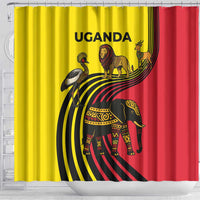 Uganda Shower Curtain with African Wildlife Elephant Lion and Crane in Tribal Pattern Design