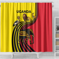 Uganda Shower Curtain with African Wildlife Elephant Lion and Crane in Tribal Pattern Design