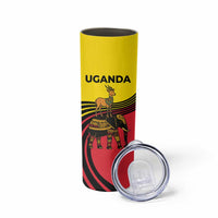 Uganda Skinny Tumbler with African Wildlife Elephant Lion and Crane in Tribal Pattern Design