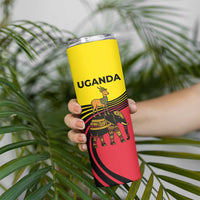 Uganda Skinny Tumbler with African Wildlife Elephant Lion and Crane in Tribal Pattern Design
