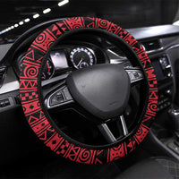 Uganda Steering Wheel Cover with African Wildlife Elephant Lion and Crane in Tribal Pattern Design