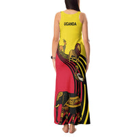 Uganda Tank Maxi Dress with African Wildlife Elephant Lion and Crane in Tribal Pattern Design