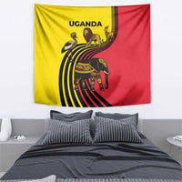 Uganda Tapestry with African Wildlife Elephant Lion and Crane in Tribal Pattern Design