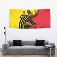 Uganda Tapestry with African Wildlife Elephant Lion and Crane in Tribal Pattern Design