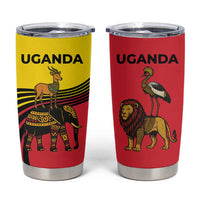 Uganda Tumbler Cup with African Wildlife Elephant Lion and Crane in Tribal Pattern Design