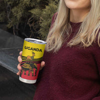 Uganda Tumbler Cup with African Wildlife Elephant Lion and Crane in Tribal Pattern Design