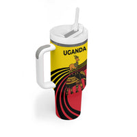 Uganda Tumbler With Handle with African Wildlife Elephant Lion and Crane in Tribal Pattern Design