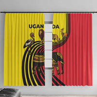 Uganda Window Curtain with African Wildlife Elephant Lion and Crane in Tribal Pattern Design