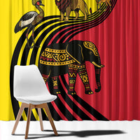 Uganda Window Curtain with African Wildlife Elephant Lion and Crane in Tribal Pattern Design