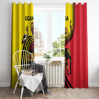 Uganda Window Curtain with African Wildlife Elephant Lion and Crane in Tribal Pattern Design