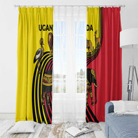 Uganda Window Curtain with African Wildlife Elephant Lion and Crane in Tribal Pattern Design