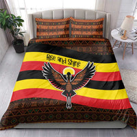 Uganda Bedding Set with Crested Crane and Rise and Shine Tribal Pattern Design