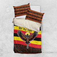 Uganda Bedding Set with Crested Crane and Rise and Shine Tribal Pattern Design