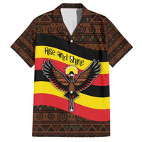 Uganda Family Matching Off Shoulder Short Dress and Hawaiian Shirt with Crested Crane and Rise and Shine Tribal Pattern Design