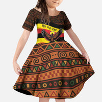 Uganda Family Matching Puletasi and Hawaiian Shirt with Crested Crane and Rise and Shine Tribal Pattern Design