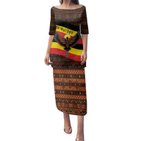 Uganda Family Matching Puletasi and Hawaiian Shirt with Crested Crane and Rise and Shine Tribal Pattern Design
