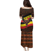 Uganda Family Matching Puletasi and Hawaiian Shirt with Crested Crane and Rise and Shine Tribal Pattern Design
