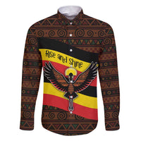 Uganda Family Matching Short Sleeve Bodycon Dress and Hawaiian Shirt with Crested Crane and Rise and Shine Tribal Pattern Design