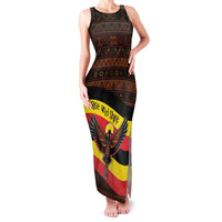 Uganda Family Matching Tank Maxi Dress and Hawaiian Shirt with Crested Crane and Rise and Shine Tribal Pattern Design