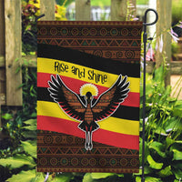 Uganda Garden Flag with Crested Crane and Rise and Shine Tribal Pattern Design