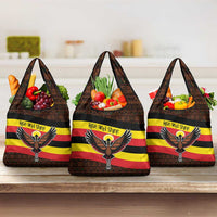 Uganda Grocery Bag with Crested Crane and Rise and Shine Tribal Pattern Design
