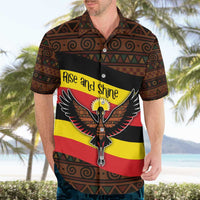 Uganda Hawaiian Shirt with Crested Crane and Rise and Shine Tribal Pattern Design