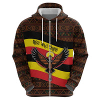 Uganda Hoodie with Crested Crane and Rise and Shine Tribal Pattern Design