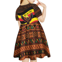 Uganda Kid Short Sleeve Dress with Crested Crane and Rise and Shine Tribal Pattern Design