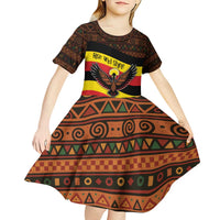 Uganda Kid Short Sleeve Dress with Crested Crane and Rise and Shine Tribal Pattern Design