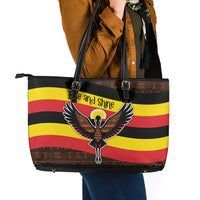 Uganda Leather Tote Bag with Crested Crane and Rise and Shine Tribal Pattern Design