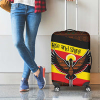 Uganda Luggage Cover with Crested Crane and Rise and Shine Tribal Pattern Design