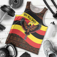 Uganda Men Tank Top with Crested Crane and Rise and Shine Tribal Pattern Design