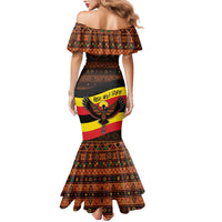 Uganda Mermaid Dress with Crested Crane and Rise and Shine Tribal Pattern Design