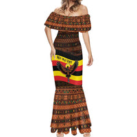 Uganda Mermaid Dress with Crested Crane and Rise and Shine Tribal Pattern Design