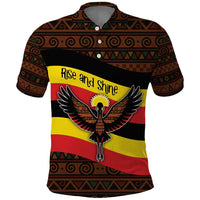 Uganda Polo Shirt with Crested Crane and Rise and Shine Tribal Pattern Design