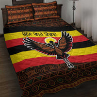 Uganda Quilt Bed Set with Crested Crane and Rise and Shine Tribal Pattern Design