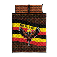 Uganda Quilt Bed Set with Crested Crane and Rise and Shine Tribal Pattern Design