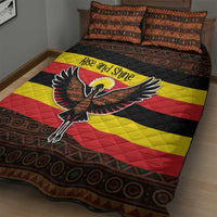 Uganda Quilt Bed Set with Crested Crane and Rise and Shine Tribal Pattern Design