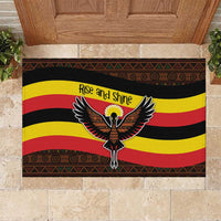 Uganda Rubber Doormat with Crested Crane and Rise and Shine Tribal Pattern Design