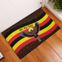 Uganda Rubber Doormat with Crested Crane and Rise and Shine Tribal Pattern Design