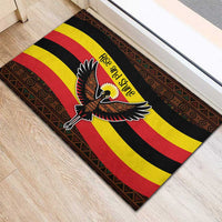 Uganda Rubber Doormat with Crested Crane and Rise and Shine Tribal Pattern Design
