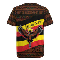 Uganda Rugby Jersey with Crested Crane and Rise and Shine Tribal Pattern Design