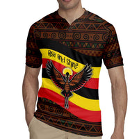 Uganda Rugby Jersey with Crested Crane and Rise and Shine Tribal Pattern Design