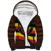 Uganda Sherpa Hoodie with Crested Crane and Rise and Shine Tribal Pattern Design