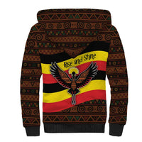 Uganda Sherpa Hoodie with Crested Crane and Rise and Shine Tribal Pattern Design