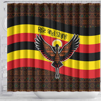 Uganda Shower Curtain with Crested Crane and Rise and Shine Tribal Pattern Design
