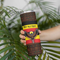 Uganda Skinny Tumbler with Crested Crane and Rise and Shine Tribal Pattern Design